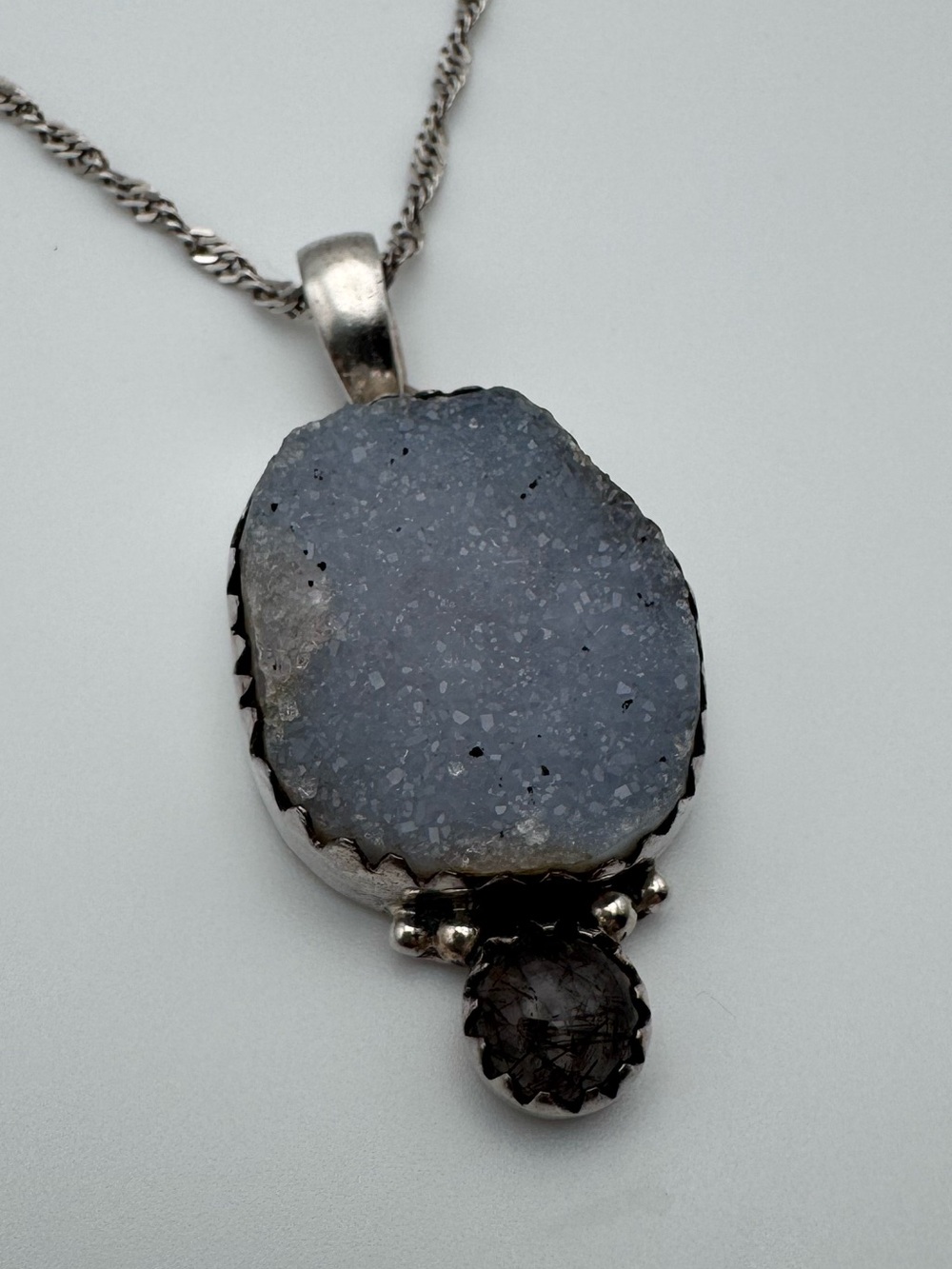 Sterling Silver 925 Druzy Gemstone Pendant Necklace
